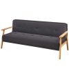 Greece 3 Seater Linen Fabric Wood Sofa Bed Lounge Couch Dark Grey