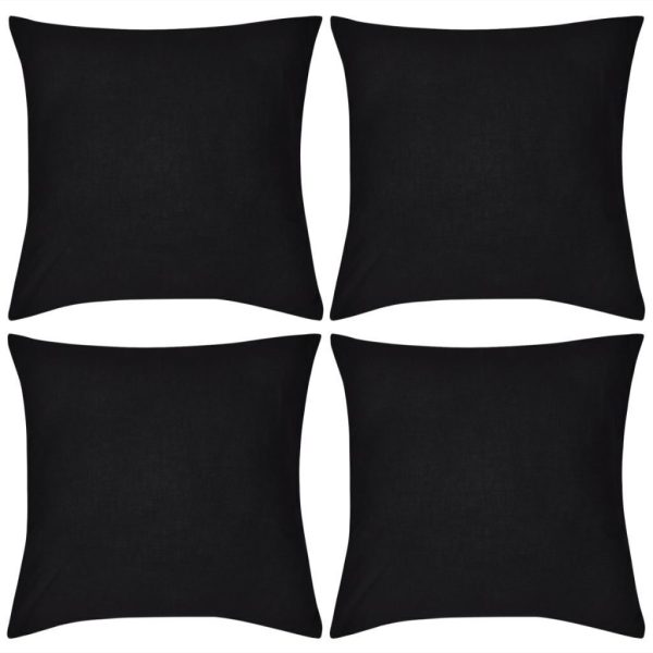 4 Black Cushion Covers Cotton – 50×50 cm, Black