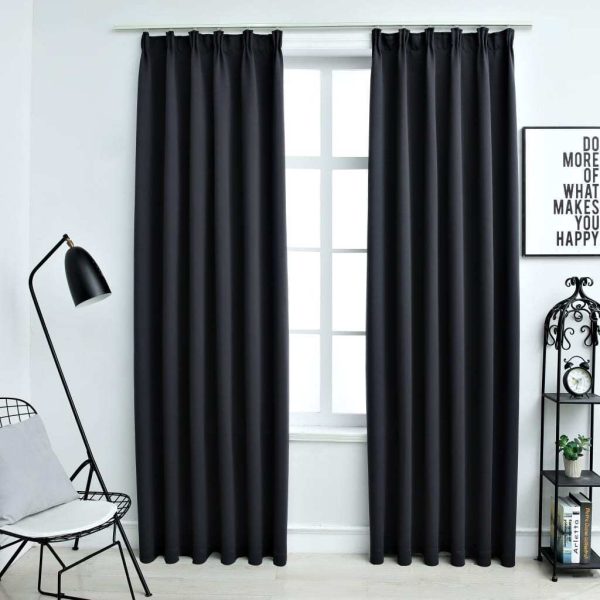 Blackout Curtains with Hooks 2 pcs 140×245 cm – Black