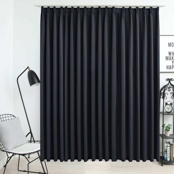 Blackout Curtain with Hooks 290×245 cm – Black