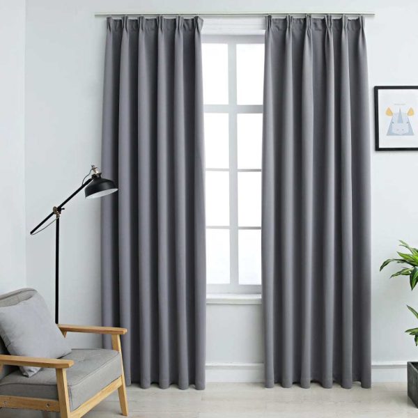 Blackout Curtains with Hooks 2 pcs 140×245 cm – Grey