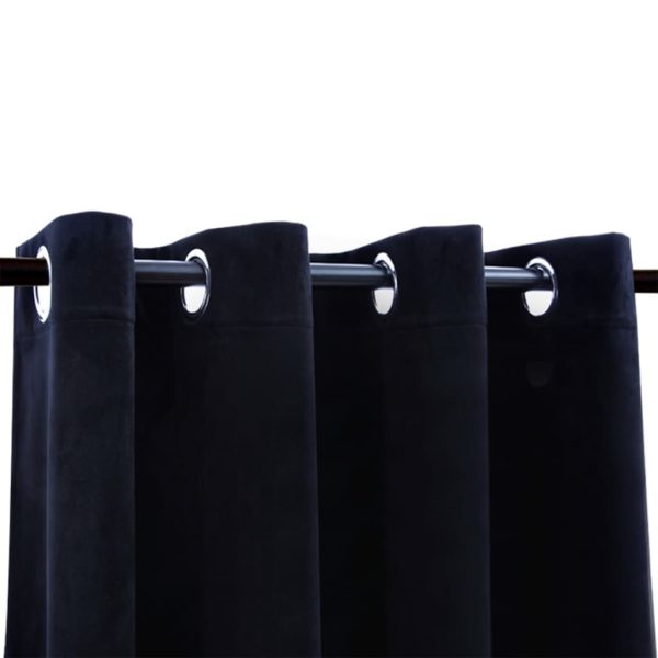 Blackout Curtains with Rings 2 pcs Velvet – 140×245 cm, Black