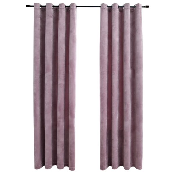 Blackout Curtains with Rings 2 pcs Velvet – 140×175 cm, Antique Pink