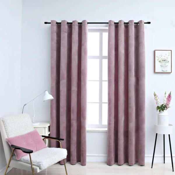Blackout Curtains with Rings 2 pcs Velvet – 140×225 cm, Antique Pink