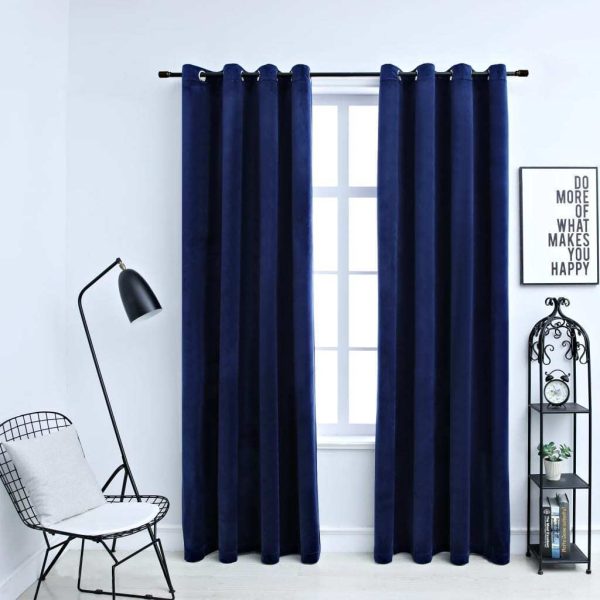 Blackout Curtains with Rings 2 pcs Velvet – 140×225 cm, Dark Blue