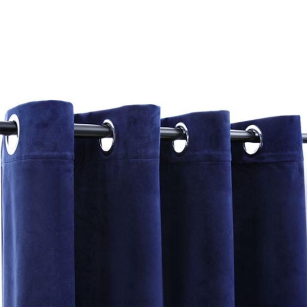 Blackout Curtain with Metal Rings Velvet 290×245 cm – Dark Blue