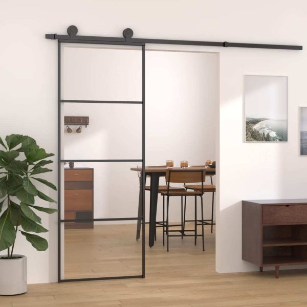 Sliding Door Aluminium and ESG Glass Black – 76×205 cm, Transparent
