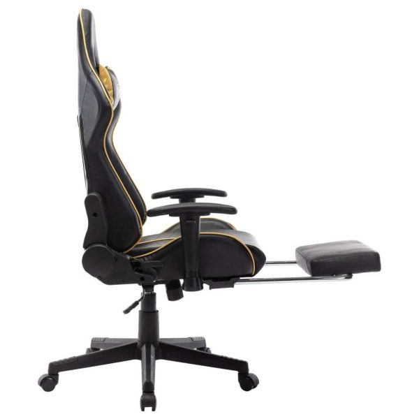 Gaming Chair and Artificial Leather – Black and Gold, With Footrest