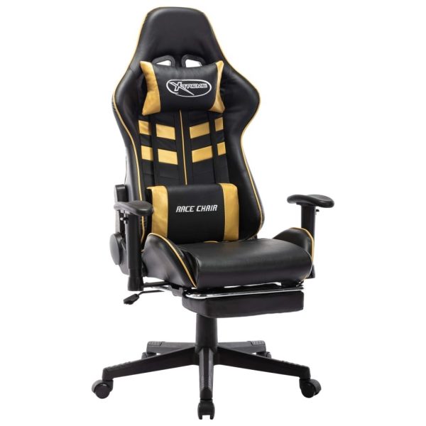 Gaming Chair and Artificial Leather – Black and Gold, With Footrest