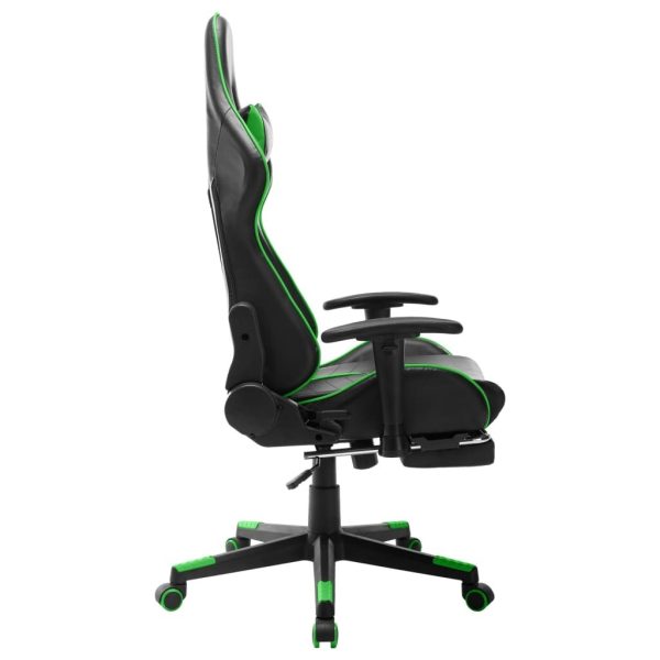 Gaming Chair and Artificial Leather – Black and Green, With Footrest