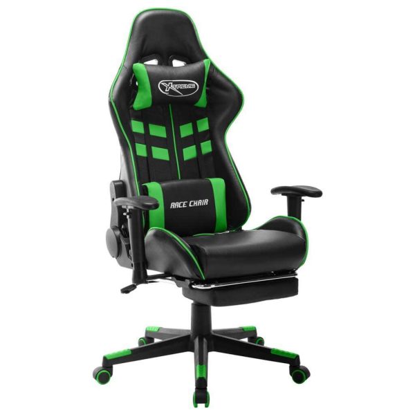 Gaming Chair and Artificial Leather – Black and Green, With Footrest