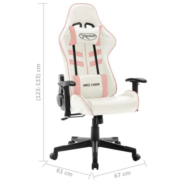 Gaming Chair and Artificial Leather – White and Pink, Without Footrest