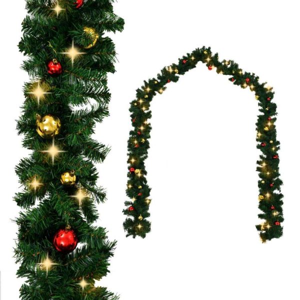 Christmas Garland Decorated with Baubles and LED Lights – 10 M