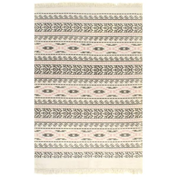 Kilim Rug Cotton with Pattern Grey/Pink – 160×230 cm