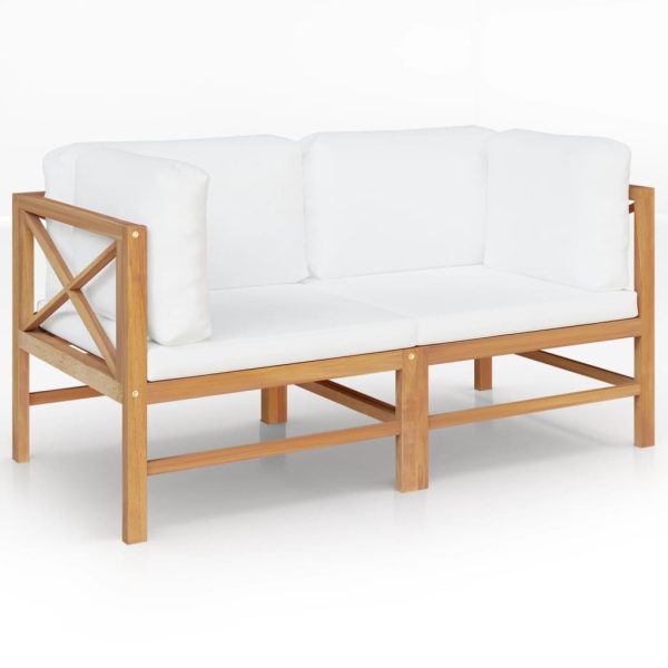 2-seater Garden Bench with Cushions Solid Teak Wood – Cream White