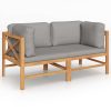 2-seater Garden Bench with Cushions Solid Teak Wood – Dark Grey