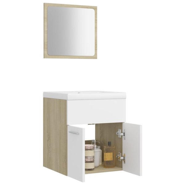 Bathroom Furniture Set Engineered Wood – 41×38.5×46 cm, White and Sonoma Oak