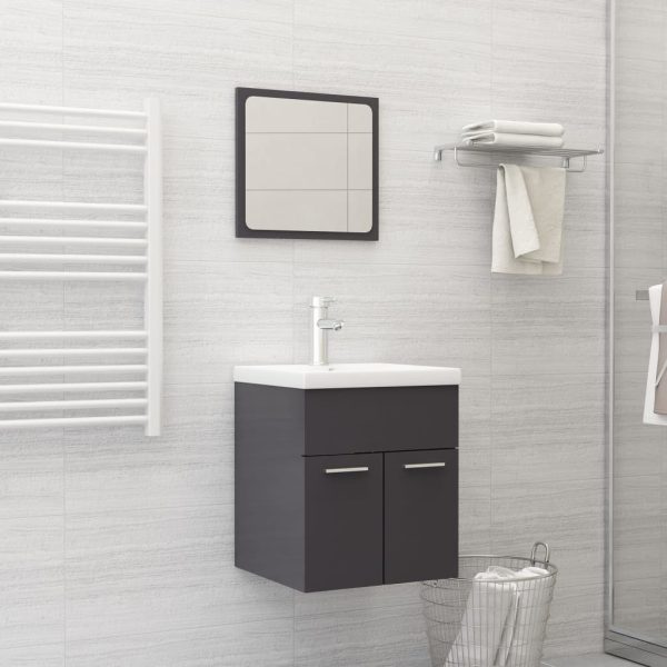 Bathroom Furniture Set Engineered Wood – 41×38.5×46 cm, High Gloss Grey