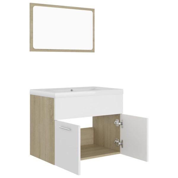 Bathroom Furniture Set Engineered Wood – 60×38.5×46 cm, White and Sonoma Oak