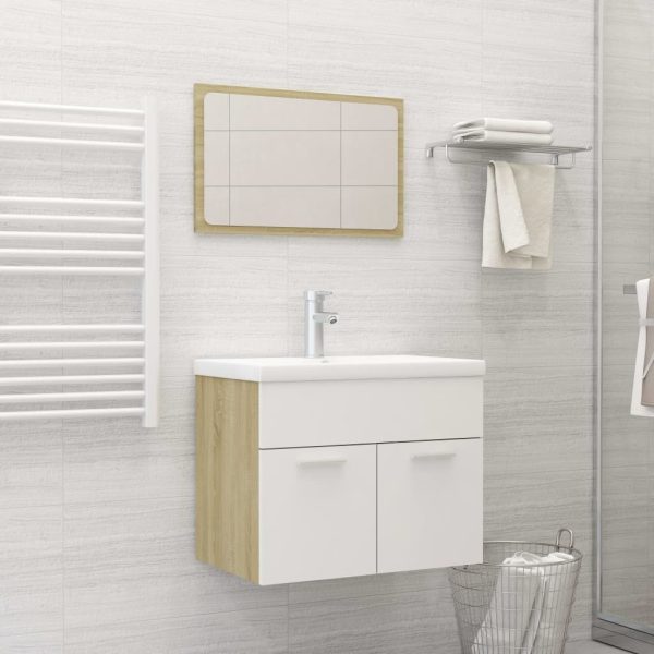 Bathroom Furniture Set Engineered Wood – 60×38.5×46 cm, White and Sonoma Oak
