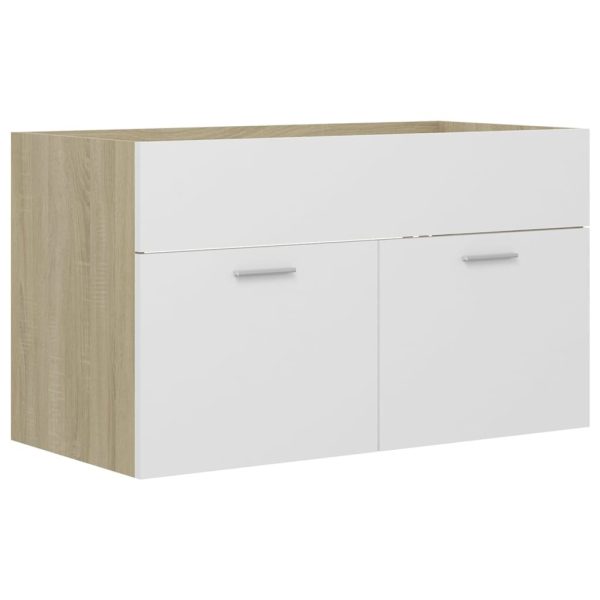 Bathroom Furniture Set Engineered Wood – 80×38.5×46 cm, White and Sonoma Oak