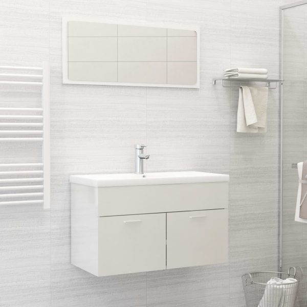 Bathroom Furniture Set Engineered Wood – 80×38.5×46 cm, High Gloss White