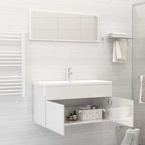 Bathroom Furniture Set Engineered Wood – 90×38.5×46 cm, High Gloss White
