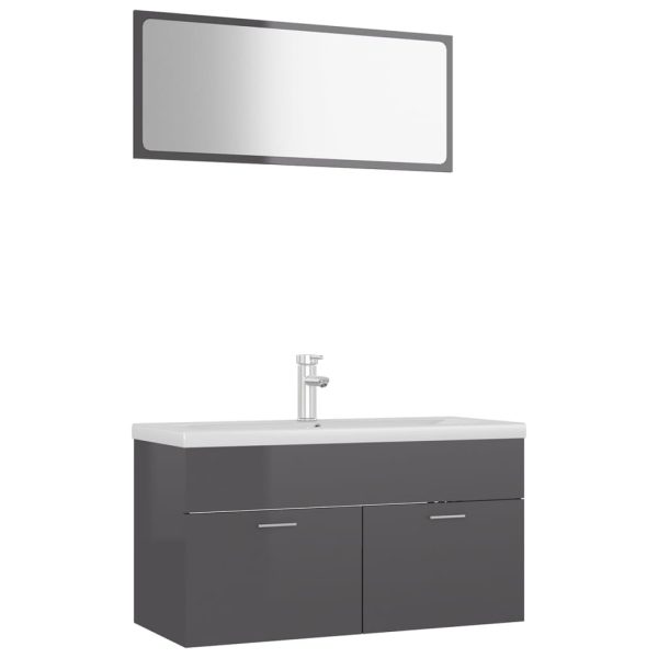 Bathroom Furniture Set Engineered Wood – 90×38.5×46 cm, High Gloss Grey