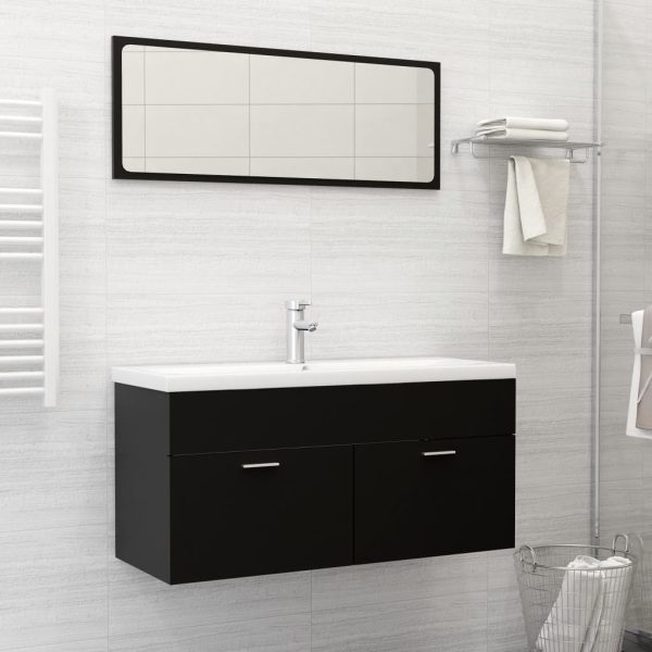 Bathroom Furniture Set Engineered Wood – 100×38.5×46 cm, Black