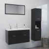 Bathroom Furniture Set Engineered Wood – 80×38.5×46 cm, High Gloss Grey