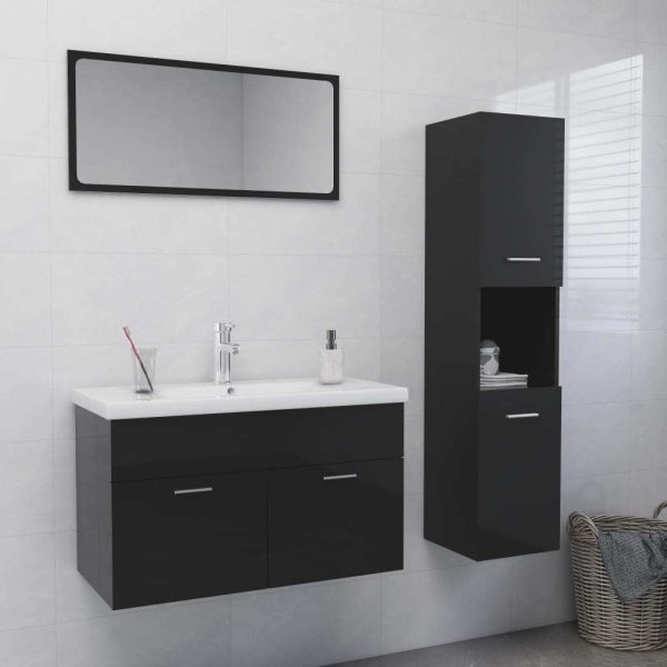 Bathroom Furniture Set Engineered Wood – 80×38.5×46 cm, High Gloss Grey