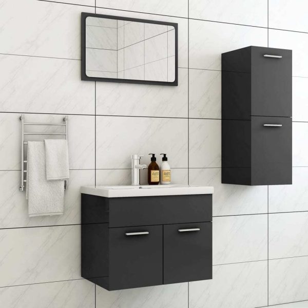 Bathroom Furniture Set Engineered Wood – 60×38.5×46 cm, High Gloss Grey