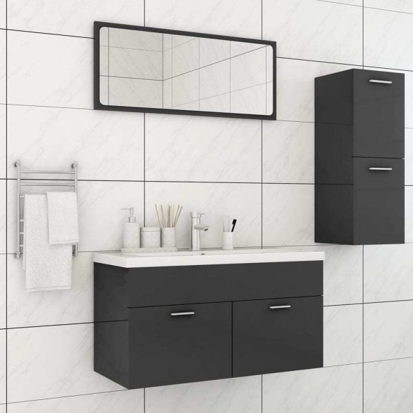 Bathroom Furniture Set Engineered Wood – 90×38.5×46 cm, High Gloss Grey