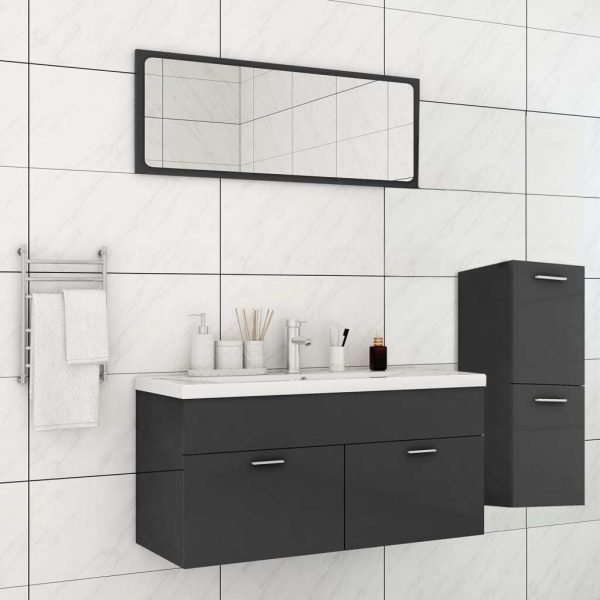 Bathroom Furniture Set Engineered Wood – 100×38.5×46 cm, High Gloss Grey