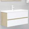 Bathroom Furniture Set Engineered Wood – 90×38.5×45 cm, White and Sonoma Oak