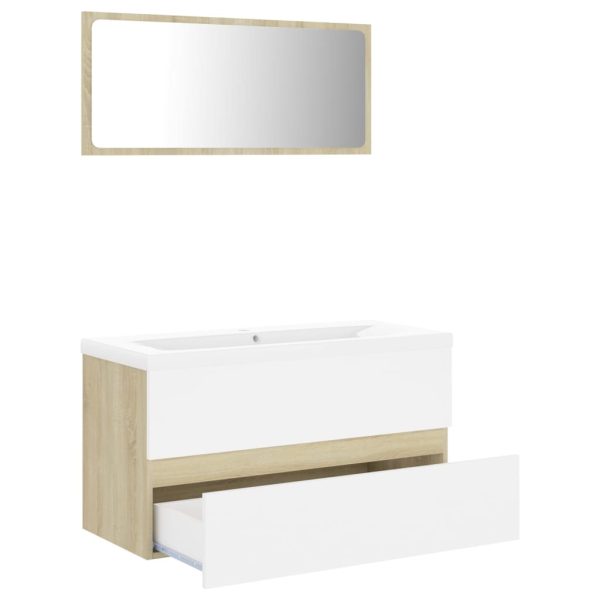 Bathroom Furniture Set Engineered Wood – 90×38.5×45 cm, White and Sonoma Oak