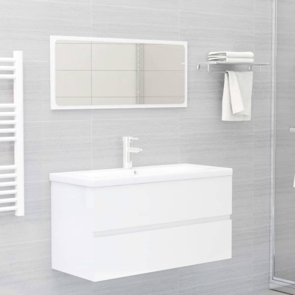 Bathroom Furniture Set Engineered Wood – 90×38.5×45 cm, High Gloss White