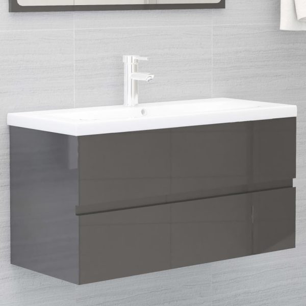 Bathroom Furniture Set Engineered Wood – 90×38.5×45 cm, High Gloss Grey
