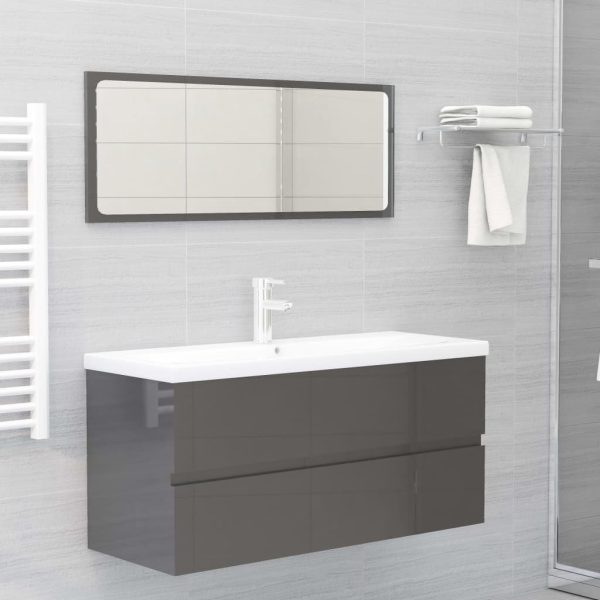 Bathroom Furniture Set Engineered Wood – 100×38.5×45 cm, High Gloss Grey