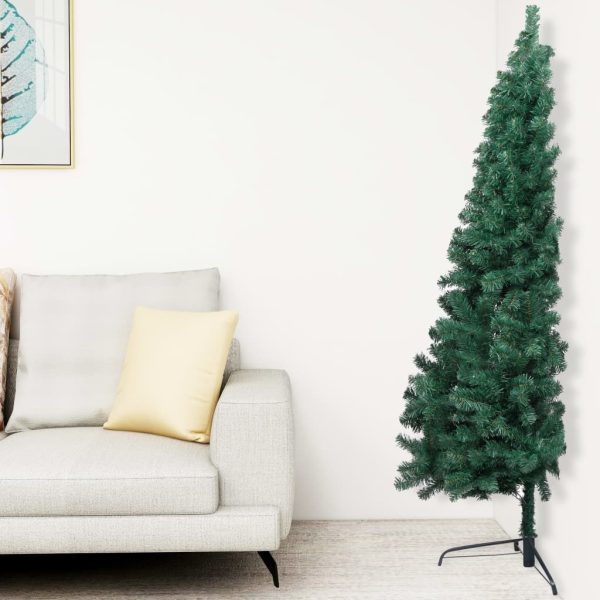 Artificial Half Christmas Tree with LED&Stand Green PVC – 210×120 cm, Green