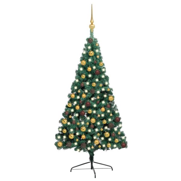 Artificial Half Christmas Tree with LEDs&Ball Set – 210×120 cm, Green and Gold