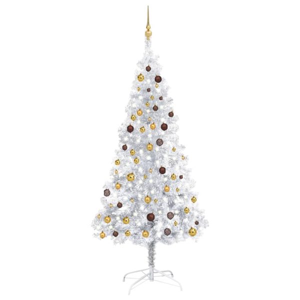 Artificial Christmas Tree with LEDs&Ball Set PVC – 210×120 cm, Silver and Gold