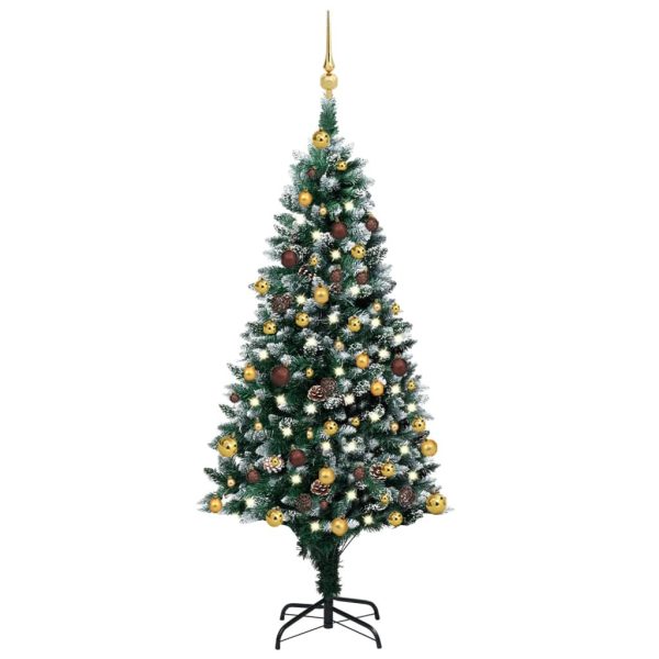 Artificial Christmas Tree with LEDs&Ball Set&Pinecones – 150×93 cm, Gold