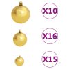 Artificial Christmas Tree with LEDs&Ball Set PVC – 210×110 cm, Green and Gold