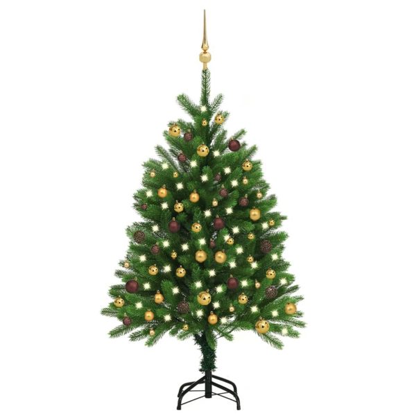 Artificial Christmas Tree with LEDs&Ball Set Green – 120×75 cm, Gold