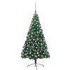 Artificial Half Christmas Tree with LEDs&Ball Set – 180×110 cm, Green and Rose
