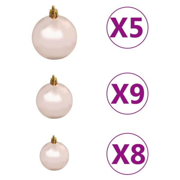 Artificial Christmas Tree with LEDs&Ball Set Branches – 180×90 cm, White and Rose