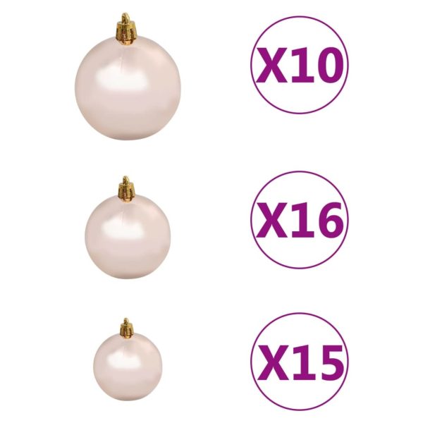 Artificial Christmas Tree with LEDs&Ball Set Branches – 210×105 cm, White and Rose