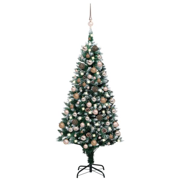 Artificial Christmas Tree with LEDs&Ball Set&Pinecones – 150×93 cm, Rose