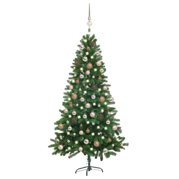 Artificial Christmas Tree with LEDs&Ball Set Green – 150×75 cm, Rose